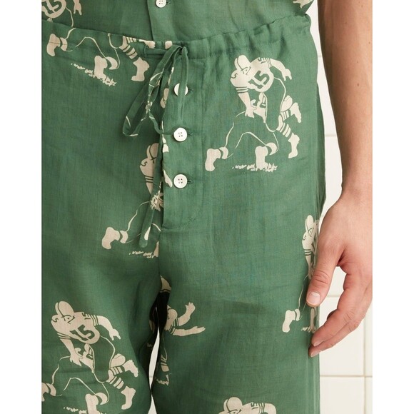 Bode Football Silhouette Pajama Men's Pants Linen Graphic Print XS New 283401 - Picture 3 of 8